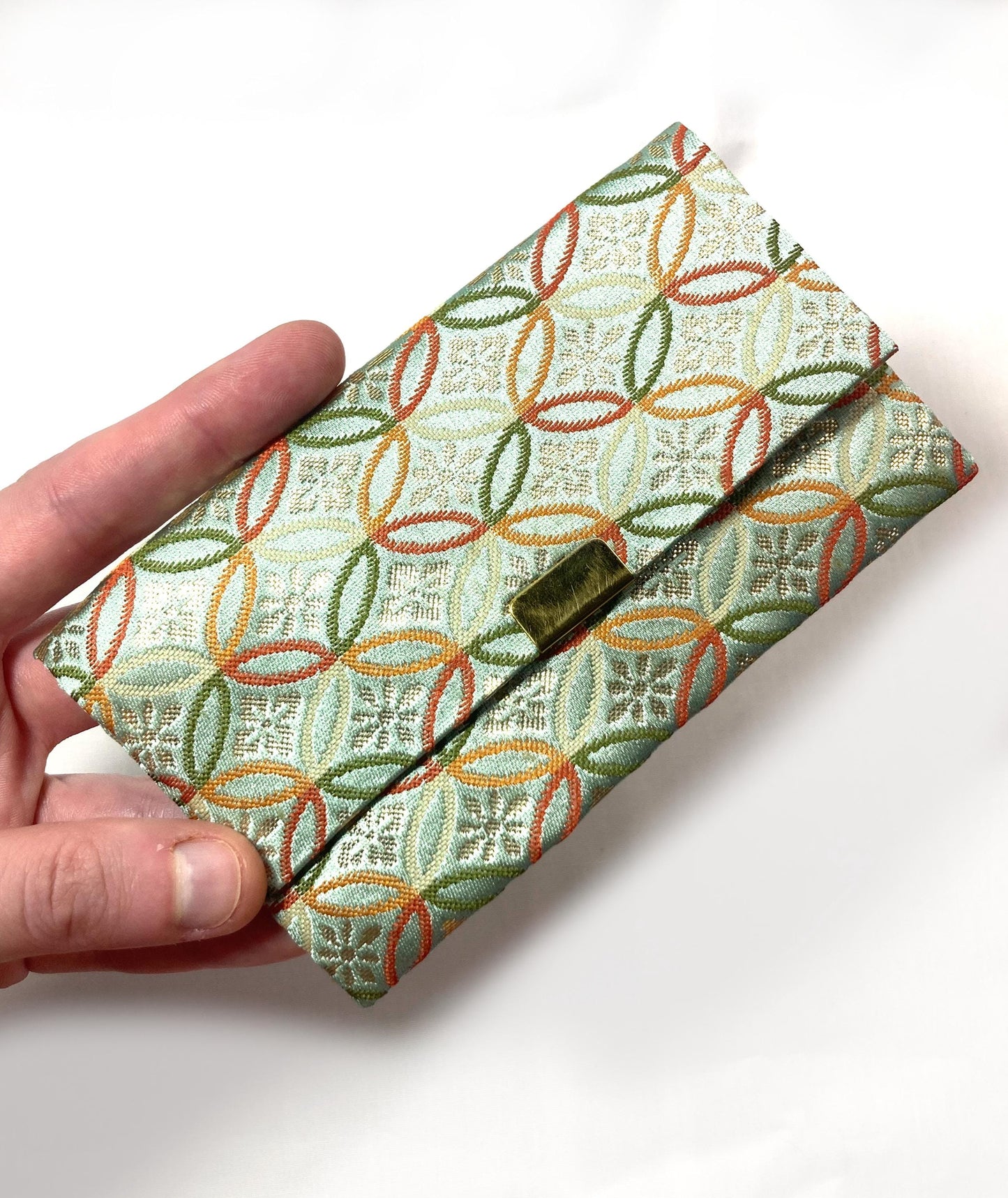 Miniature Japanese pouches - green brocade - set of 2