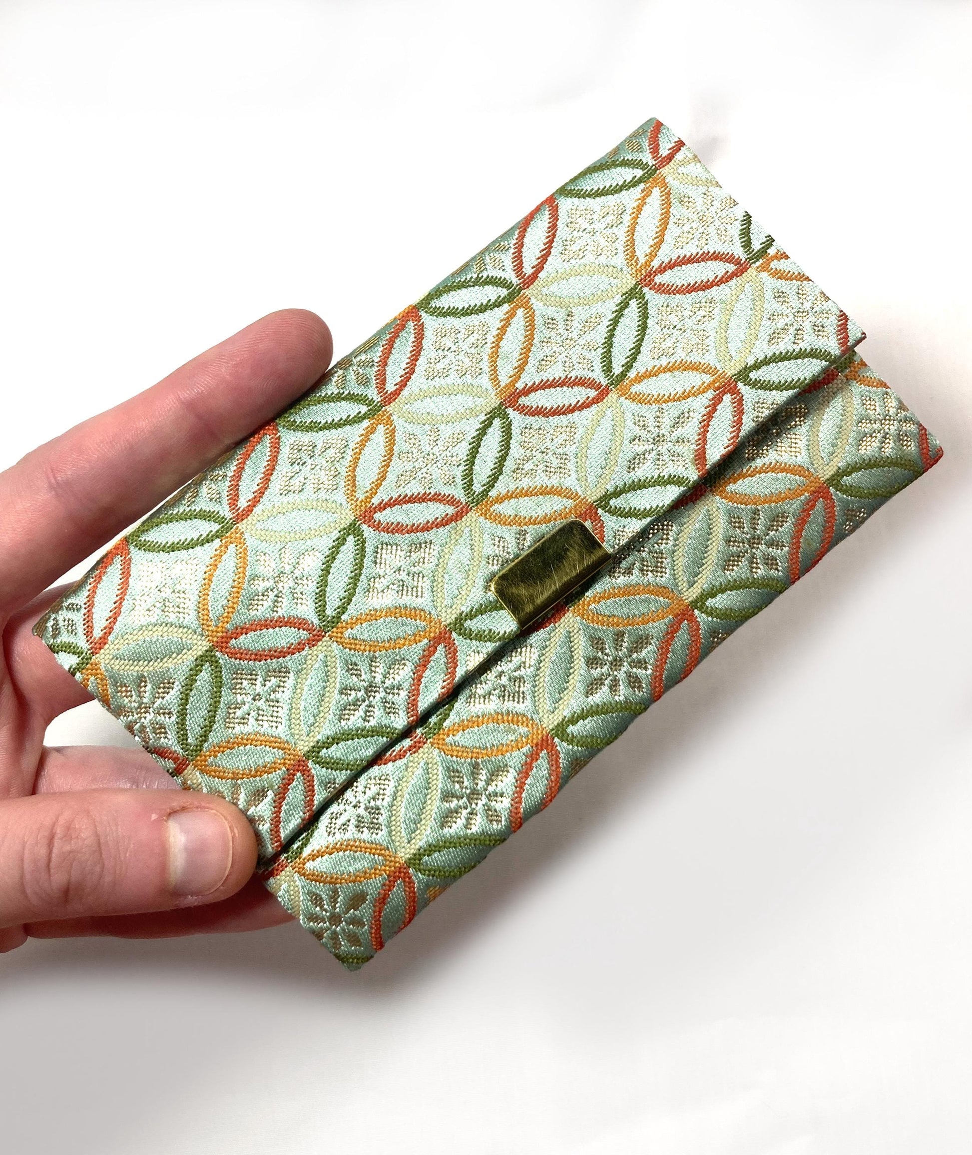 Miniature Japanese pouches - green brocade - set of 2