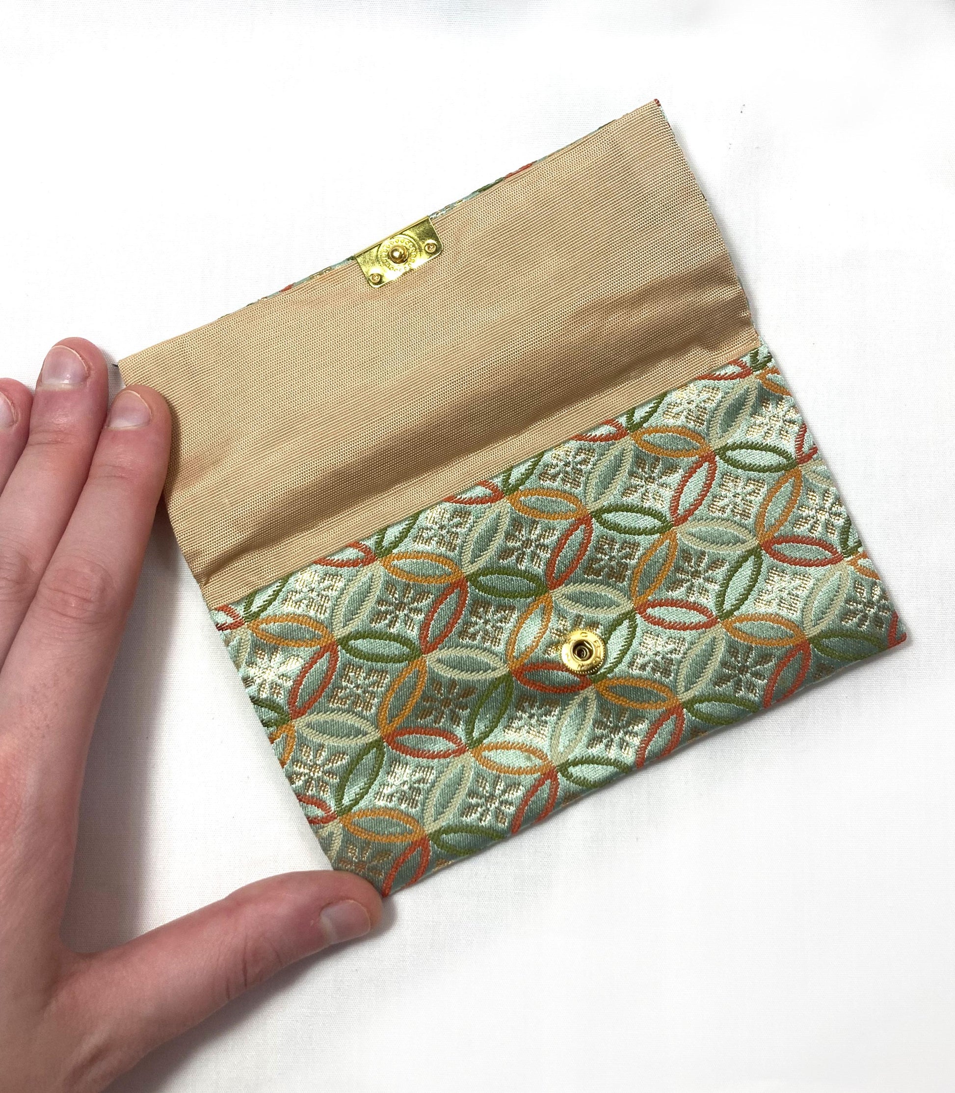Miniature Japanese pouches - green brocade - set of 2