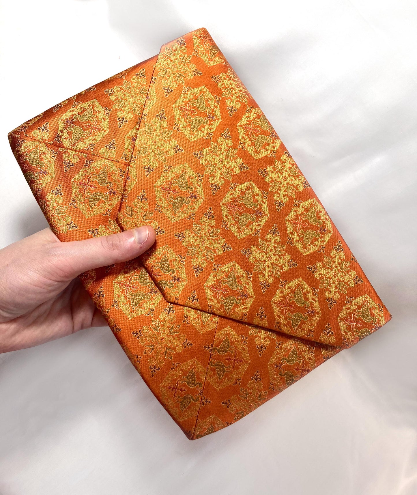Vintage Japanese soft pouch - orange with a tile pattern