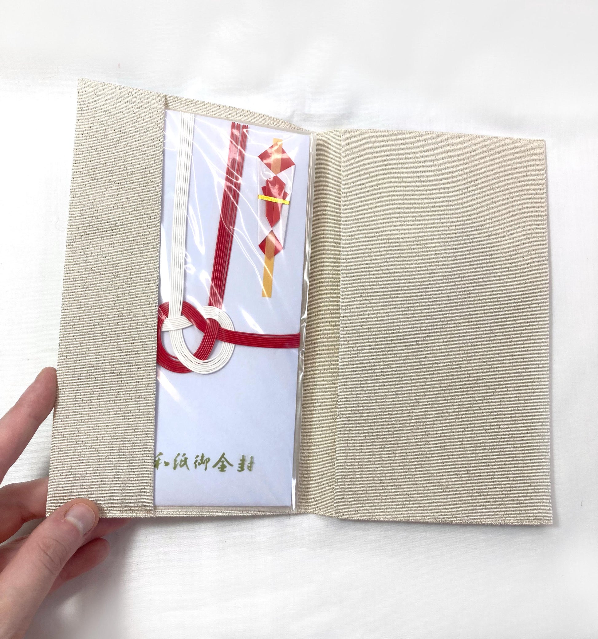 Traditional Japanese accessory - envelope or document file fukusa - glittery gold with a crane motif