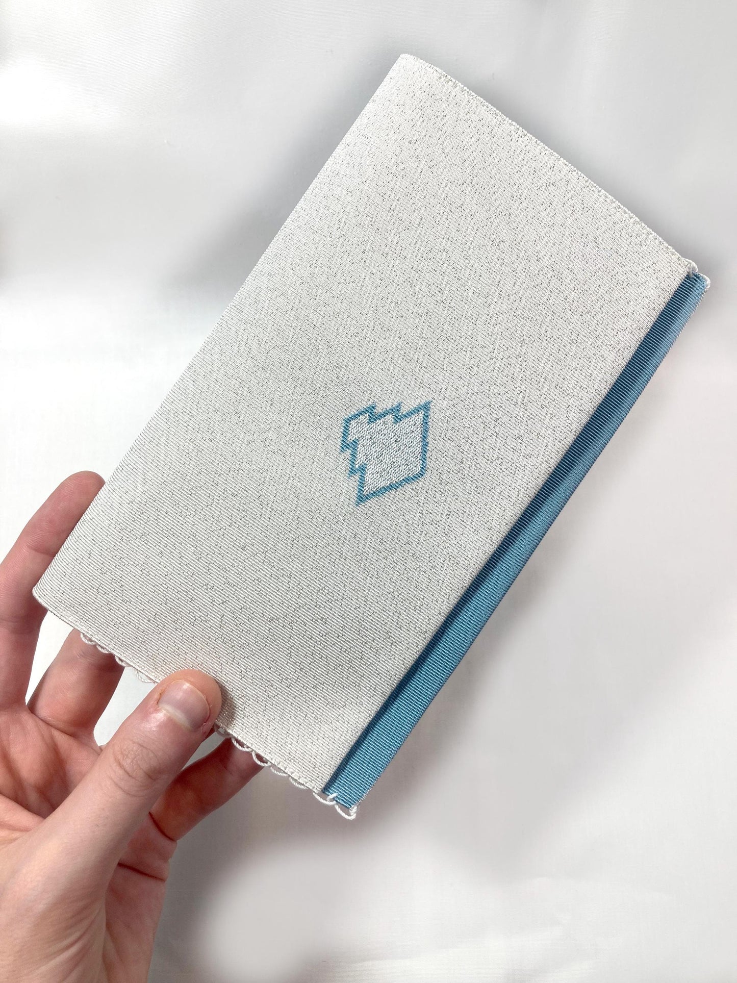 Vintage Japanese slim wallet /kaishi ire - light blue and silver with a matching food pick