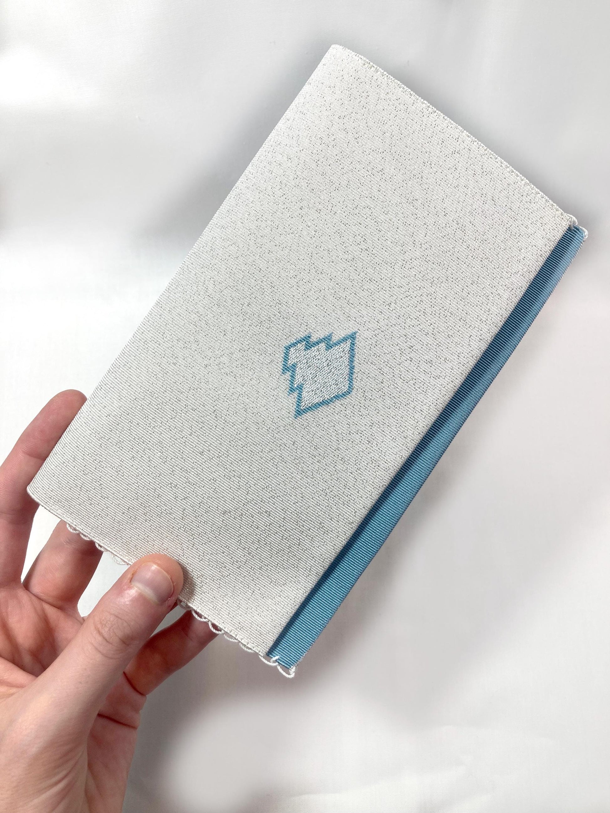 Vintage Japanese slim wallet /kaishi ire - light blue and silver with a matching food pick