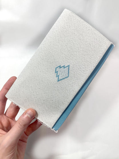 Vintage Japanese slim wallet /kaishi ire - light blue and silver with a matching food pick