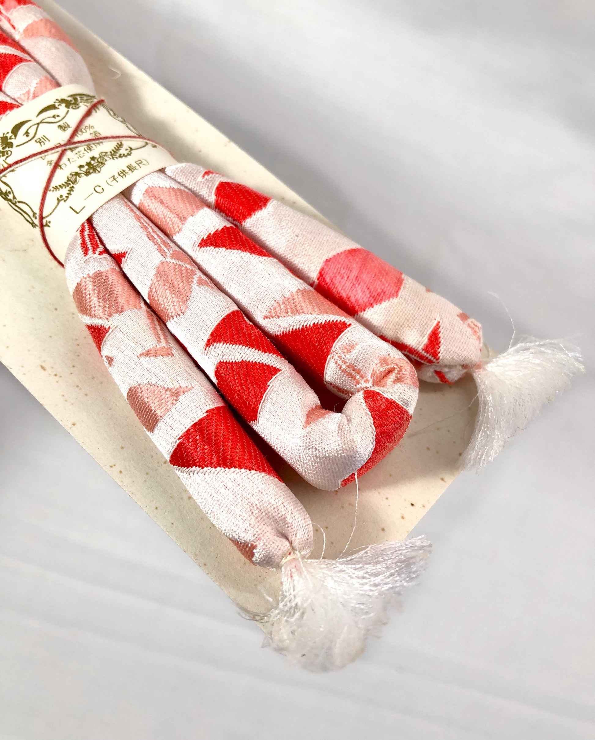 Set of kimono accessories for children - pink and red origami cranes pattern