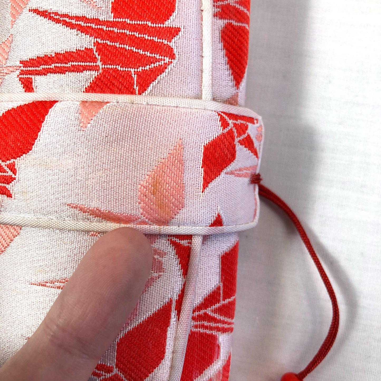 Set of kimono accessories for children - pink and red origami cranes pattern