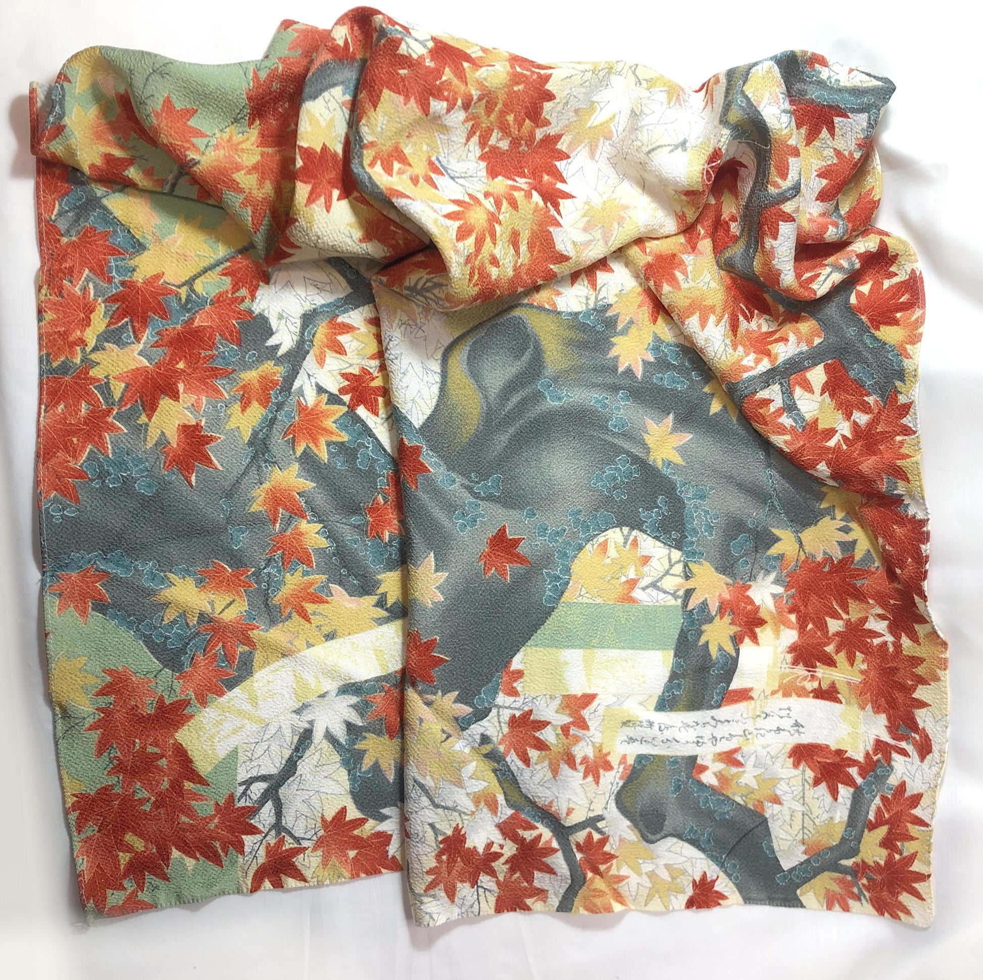 Japanese silk furoshiki - momiji leaves - big size