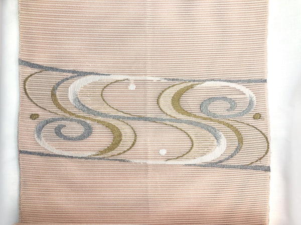 Japanese summer obi - peach pink with golden water ripples