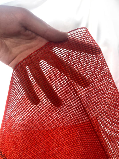 Japanese summer obi - vivid red wide mesh with abstract pattern