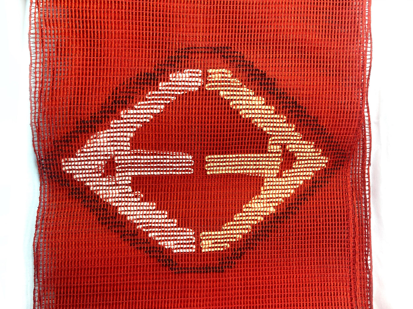 Japanese summer obi - vivid red wide mesh with abstract pattern