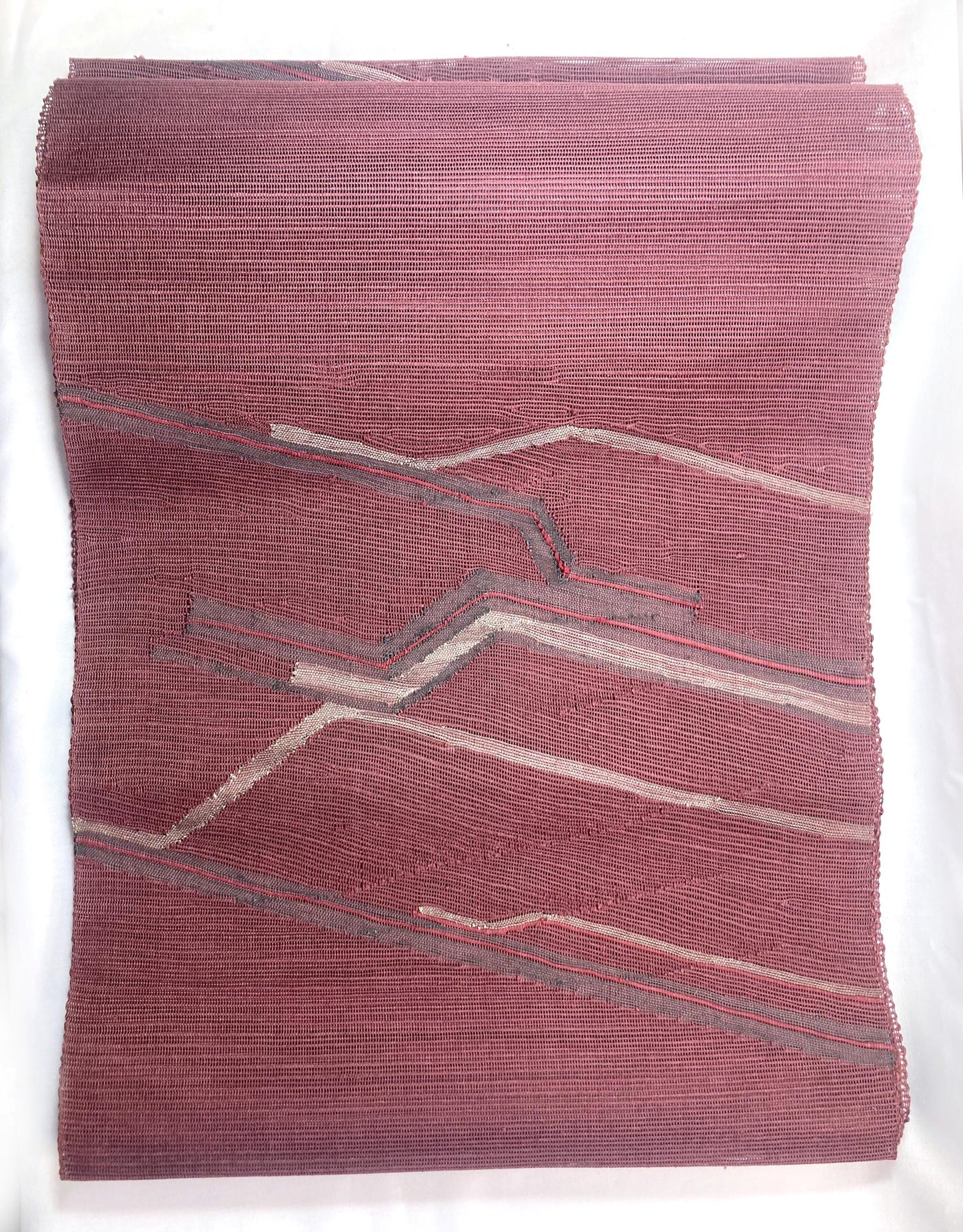 Japanese summer obi - dusty light purple with abstract silver and purple pattern