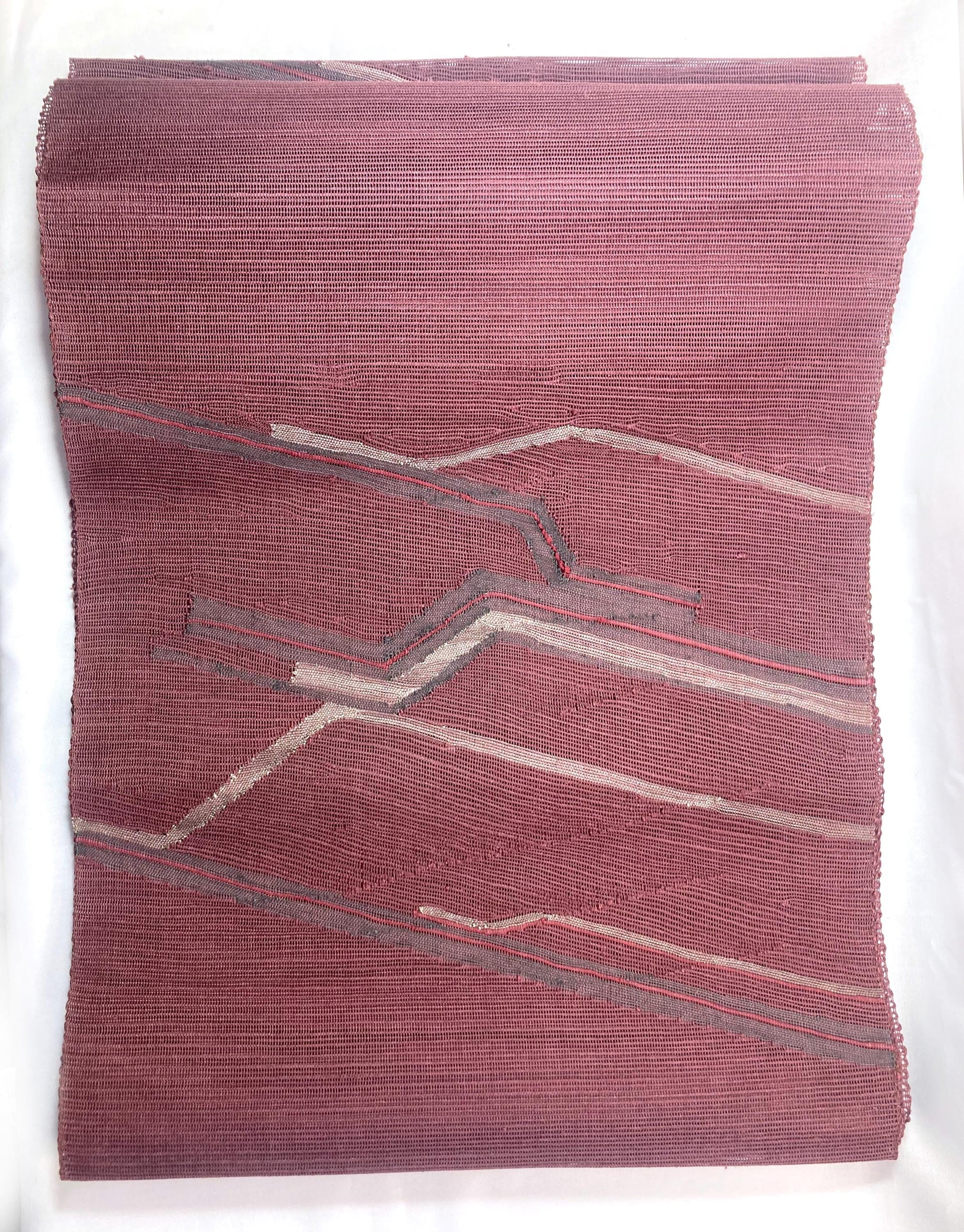 Japanese summer obi - dusty light purple with abstract silver and purple pattern