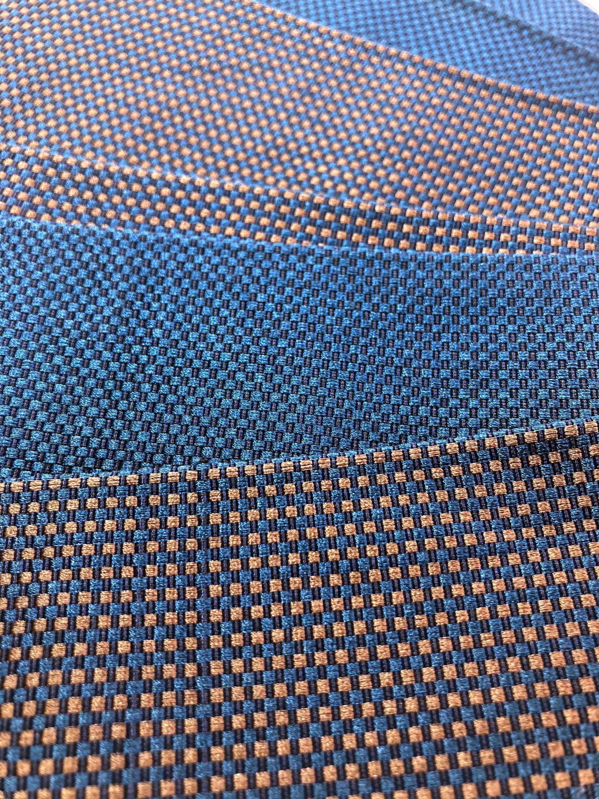 Vintage narrow kaku obi - navy blue and brown chequered