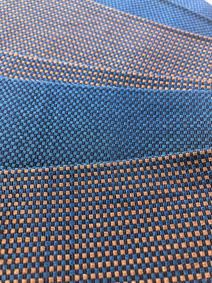 Vintage narrow kaku obi - navy blue and brown chequered