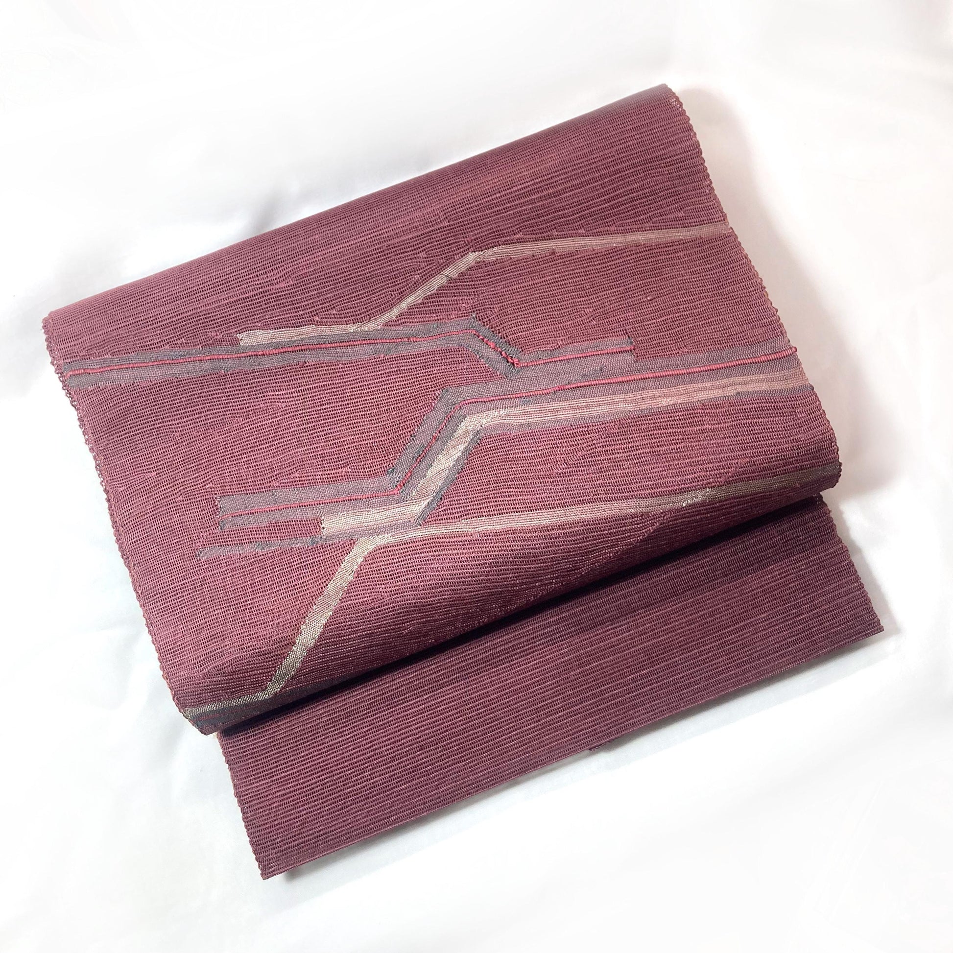 Japanese summer obi - dusty light purple with abstract silver and purple pattern