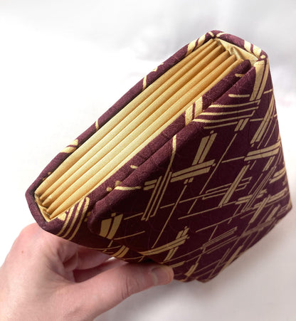 Vintage kimono clutch handbag - deep purple with hand fan pattern