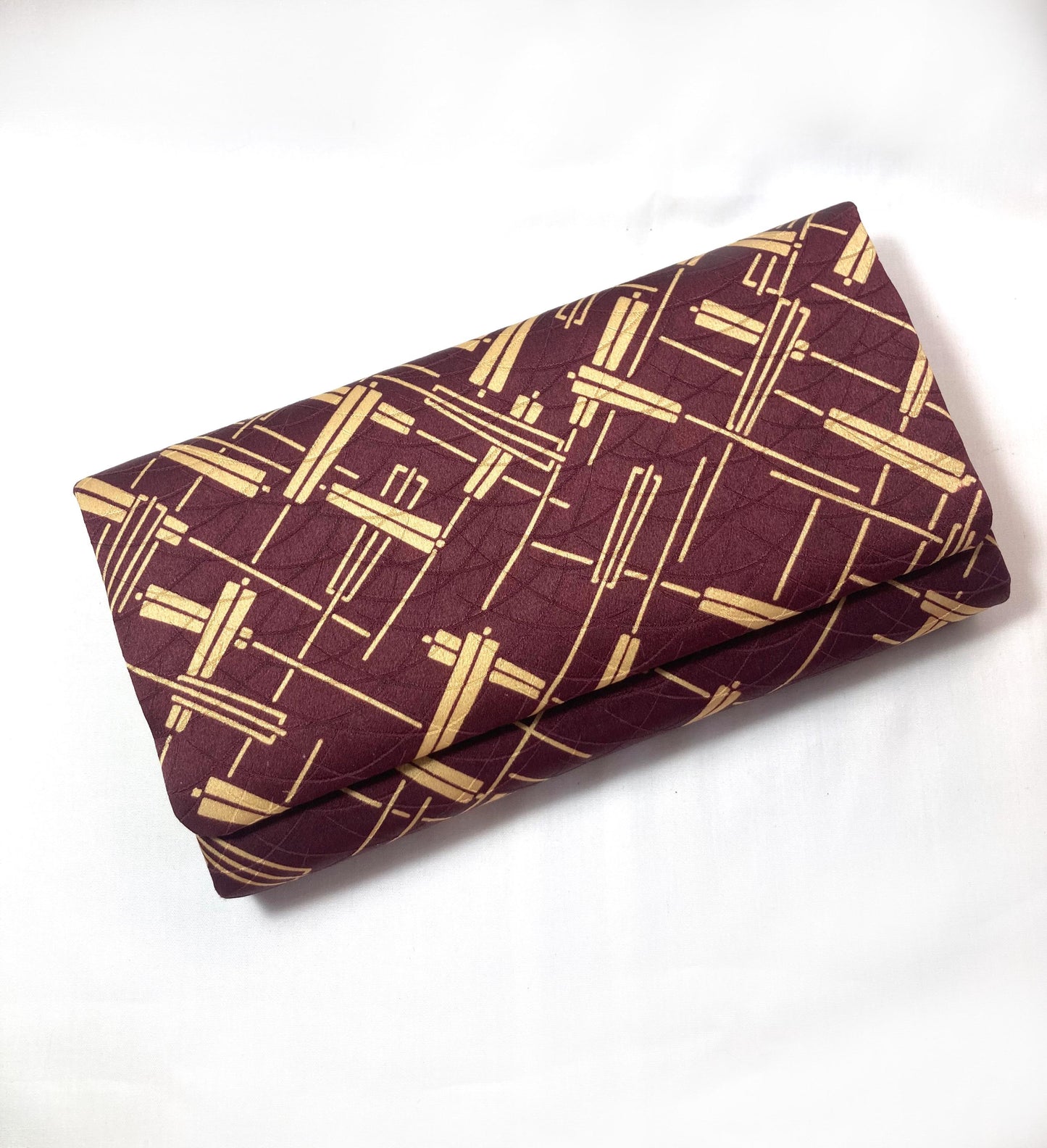 Vintage kimono clutch handbag - deep purple with hand fan pattern