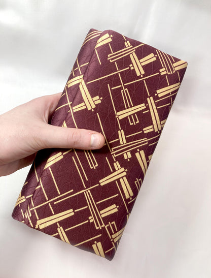 Vintage kimono clutch handbag - deep purple with hand fan pattern