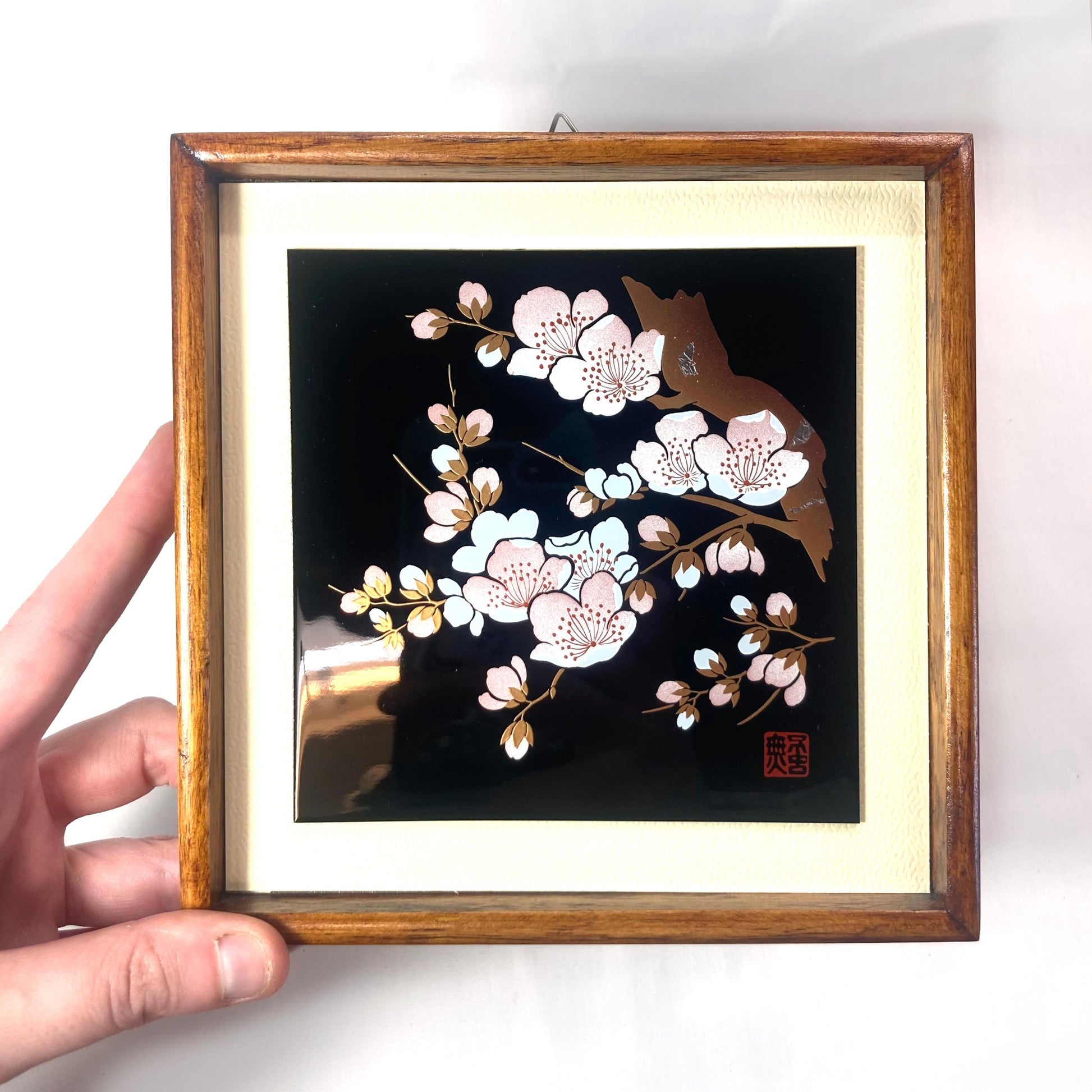 Framed Japanese foliage tile - synthetic urushi print