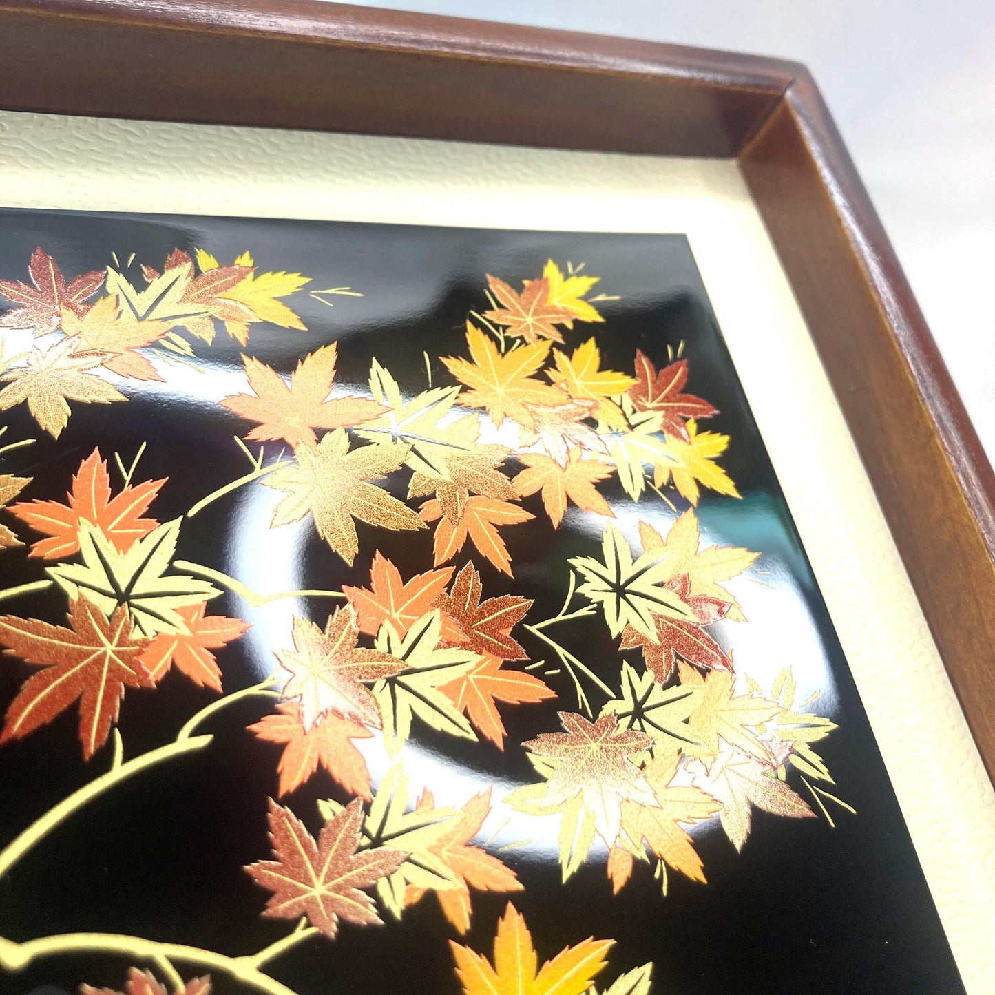 Framed Japanese foliage tile - synthetic urushi print