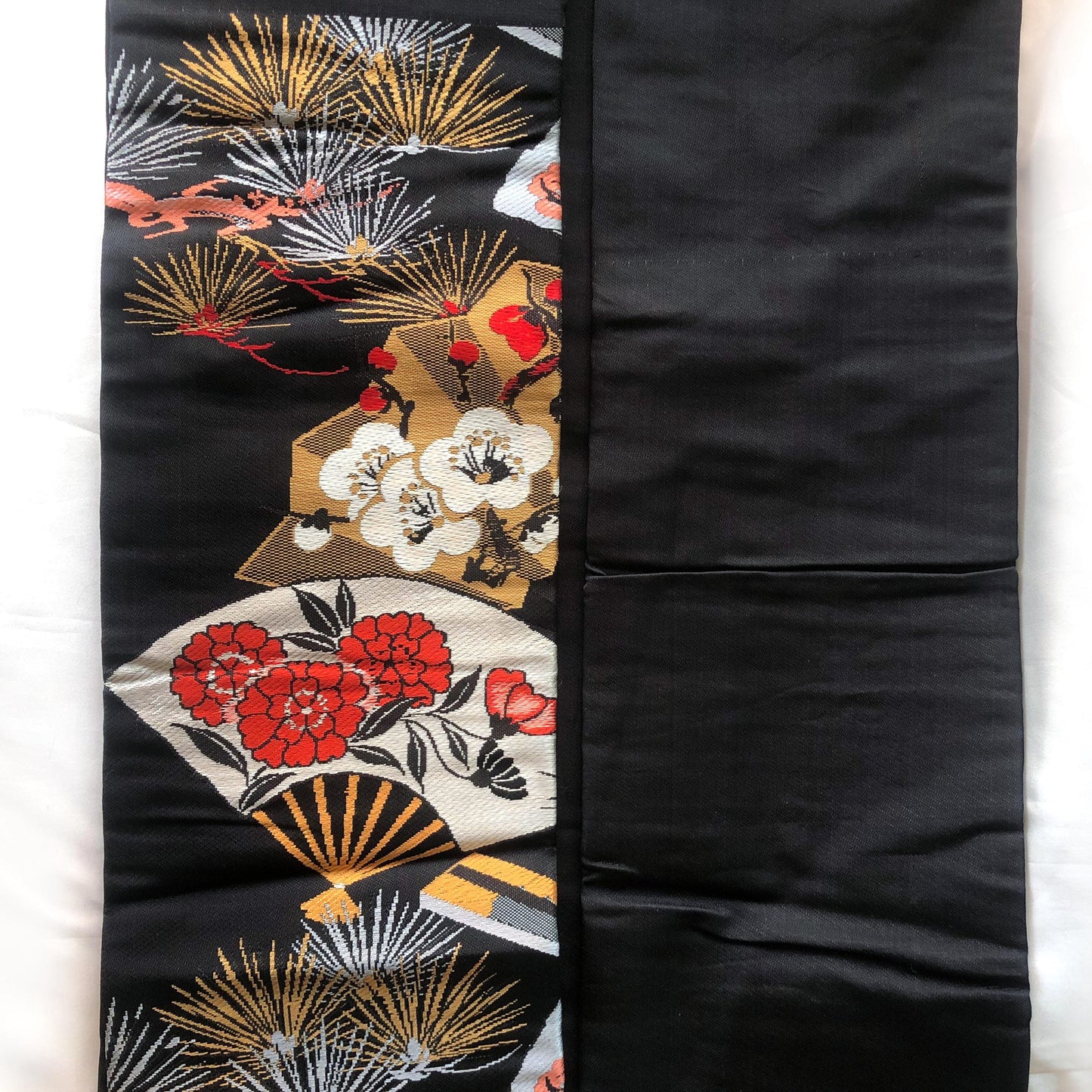 Vintage Nagoya obi - paper fans with floral pattern