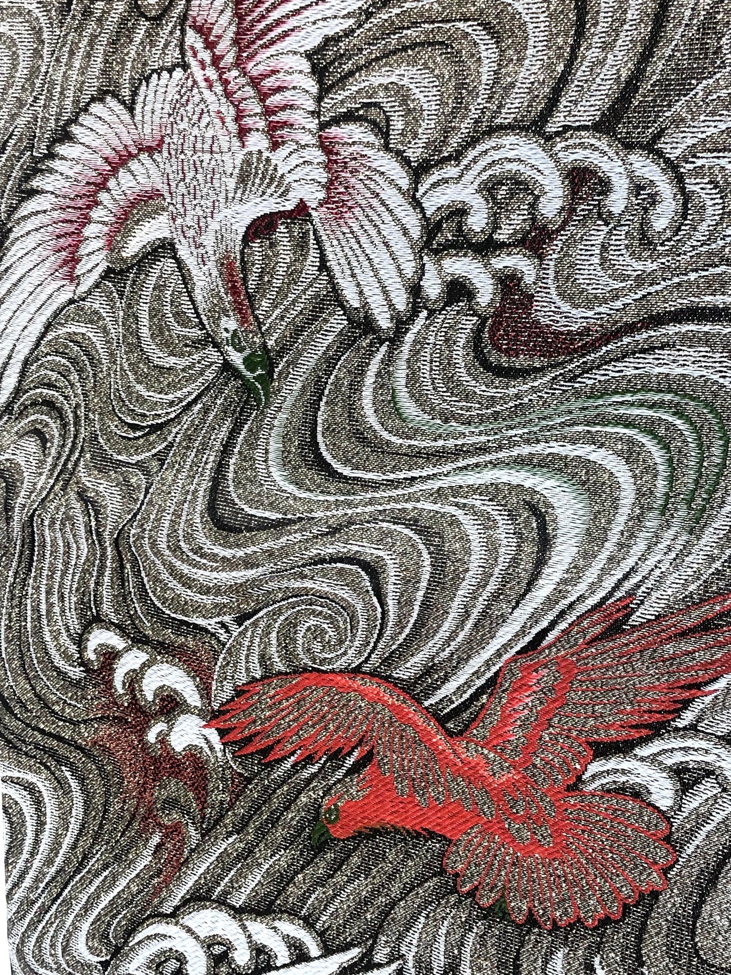 Vintage Nagoya obi - golden brocade with eagles over water pattern