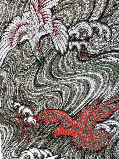 Vintage Nagoya obi - golden brocade with eagles over water pattern