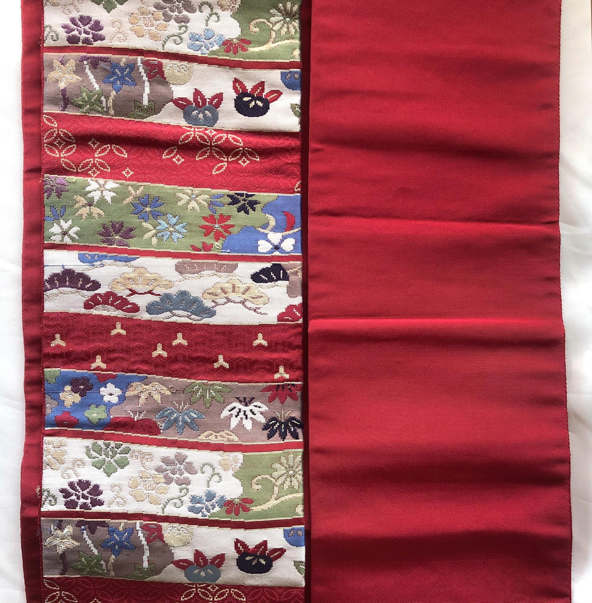 Vintage Nagoya obi - wine red jacquard with various foliage patterns (B grade)