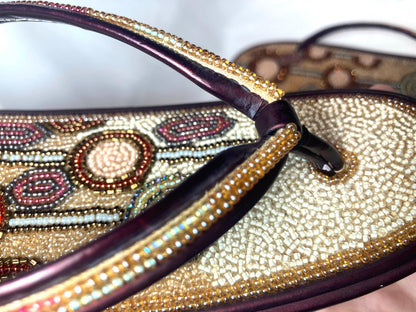 Unique vintage Japanese zori - beaded burgundy and beige art deco pattern