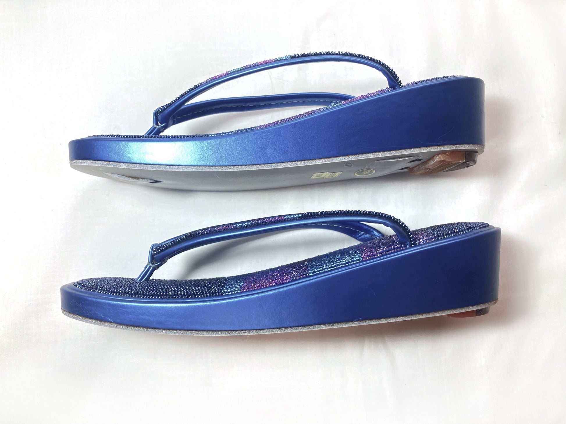 Unique vintage Japanese zori - beaded metallic blue and purple