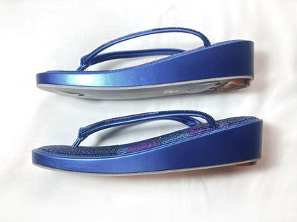 Unique vintage Japanese zori - beaded metallic blue and purple