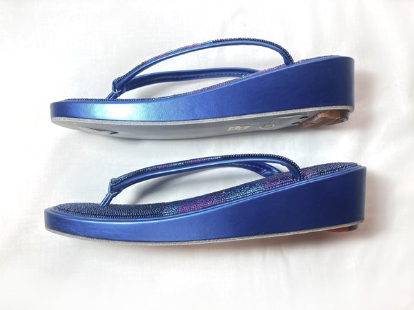 Unique vintage Japanese zori - beaded metallic blue and purple