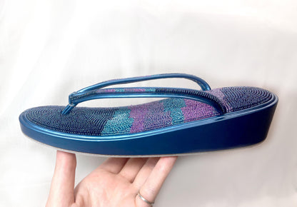 Unique vintage Japanese zori - beaded metallic blue and purple
