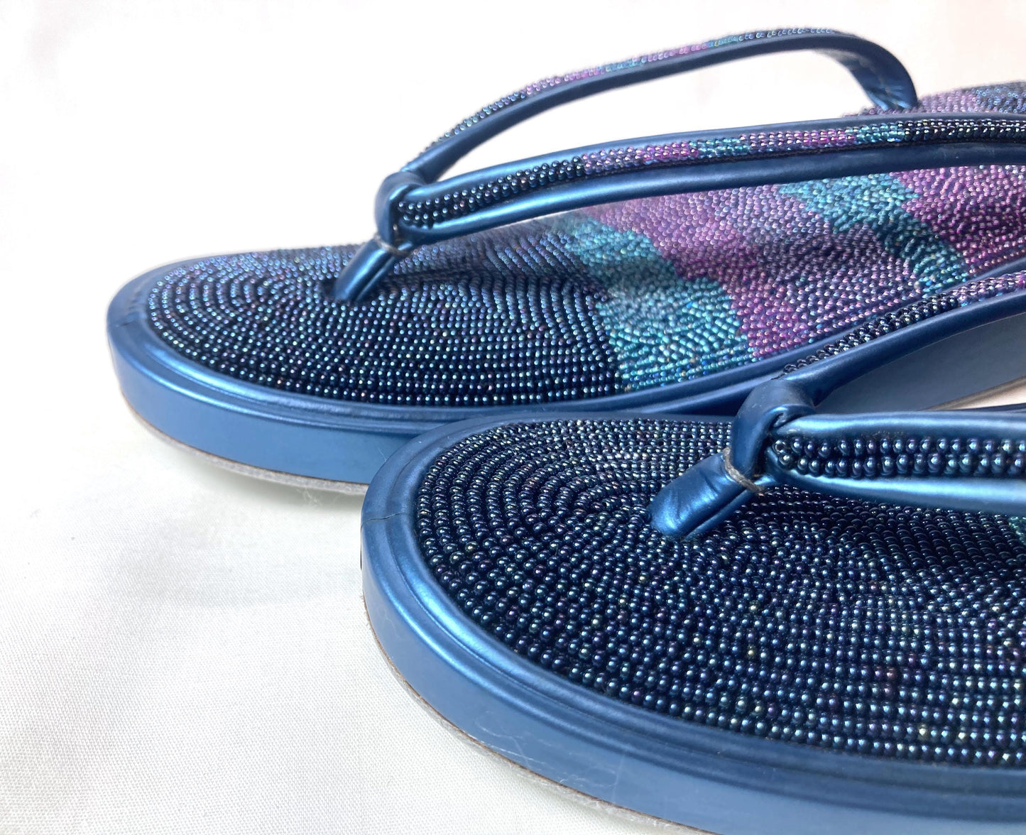 Unique vintage Japanese zori - beaded metallic blue and purple