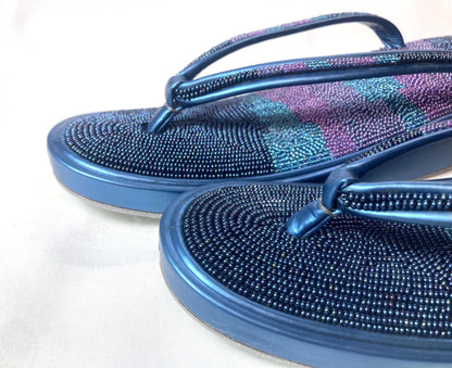 Unique vintage Japanese zori - beaded metallic blue and purple