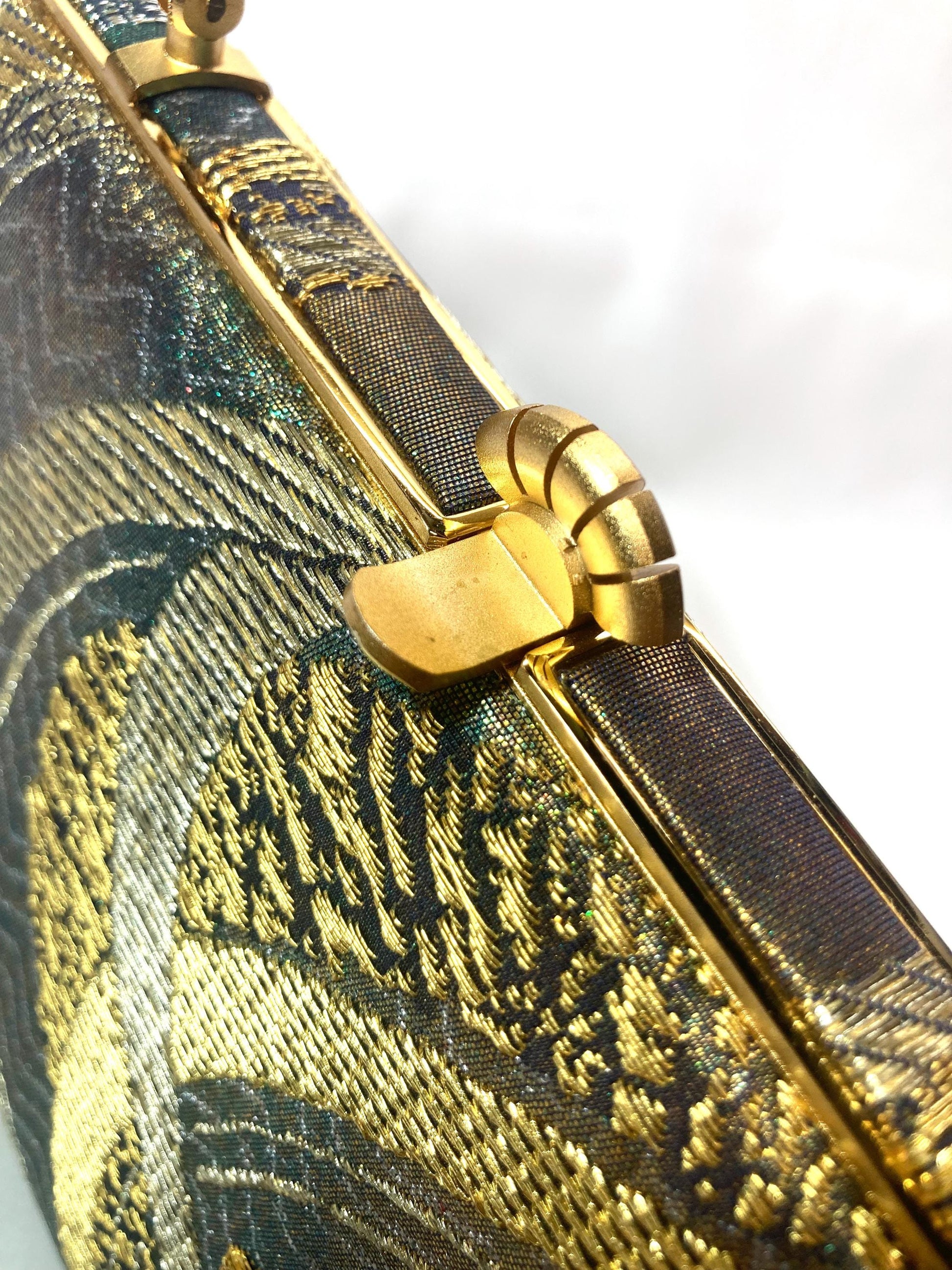 Vintage kimono handbag - emerald and golden abstract pattern