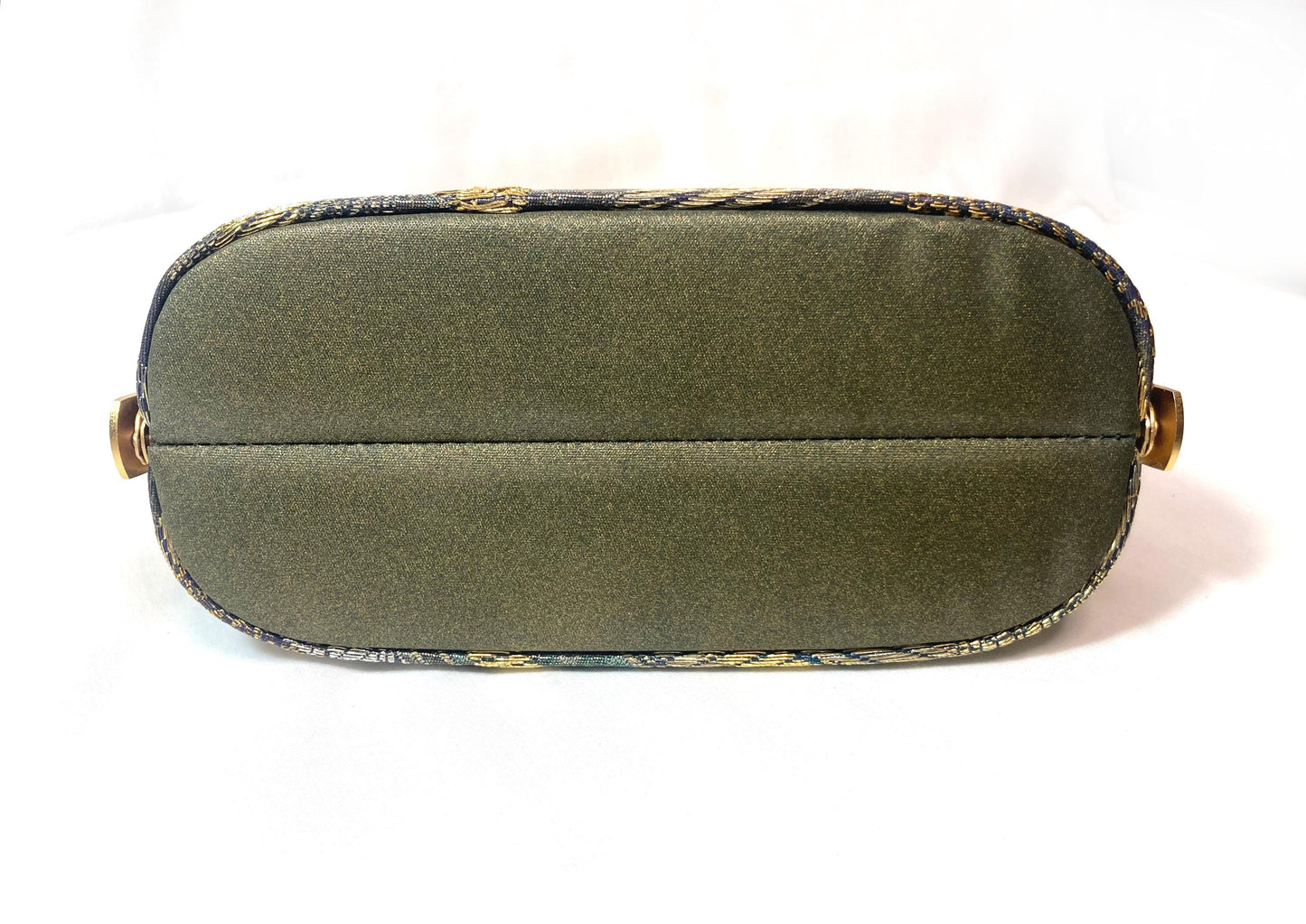 Vintage kimono handbag - emerald and golden abstract pattern