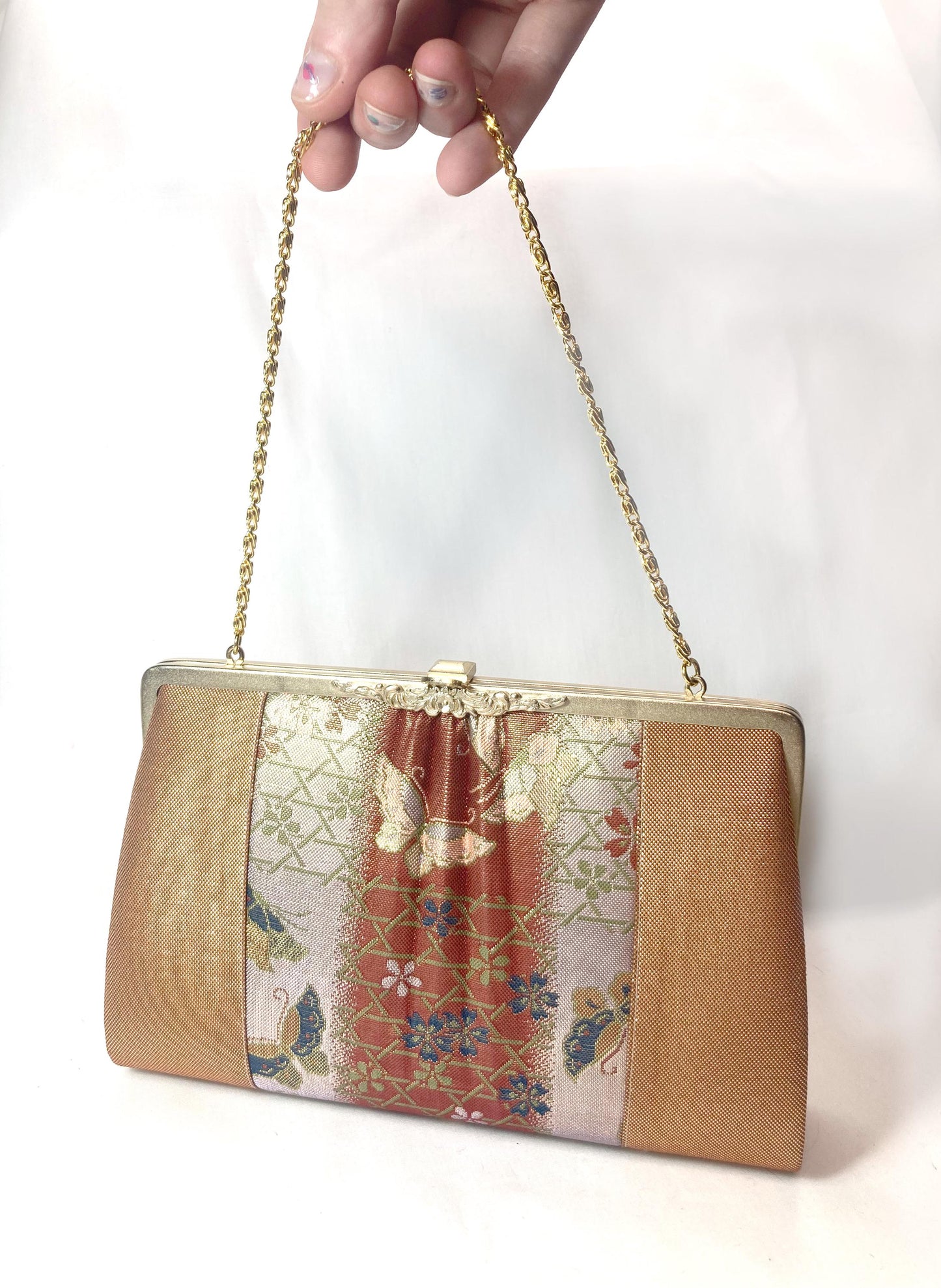 Vintage kimono handbag - two-way red brocade with butterflies