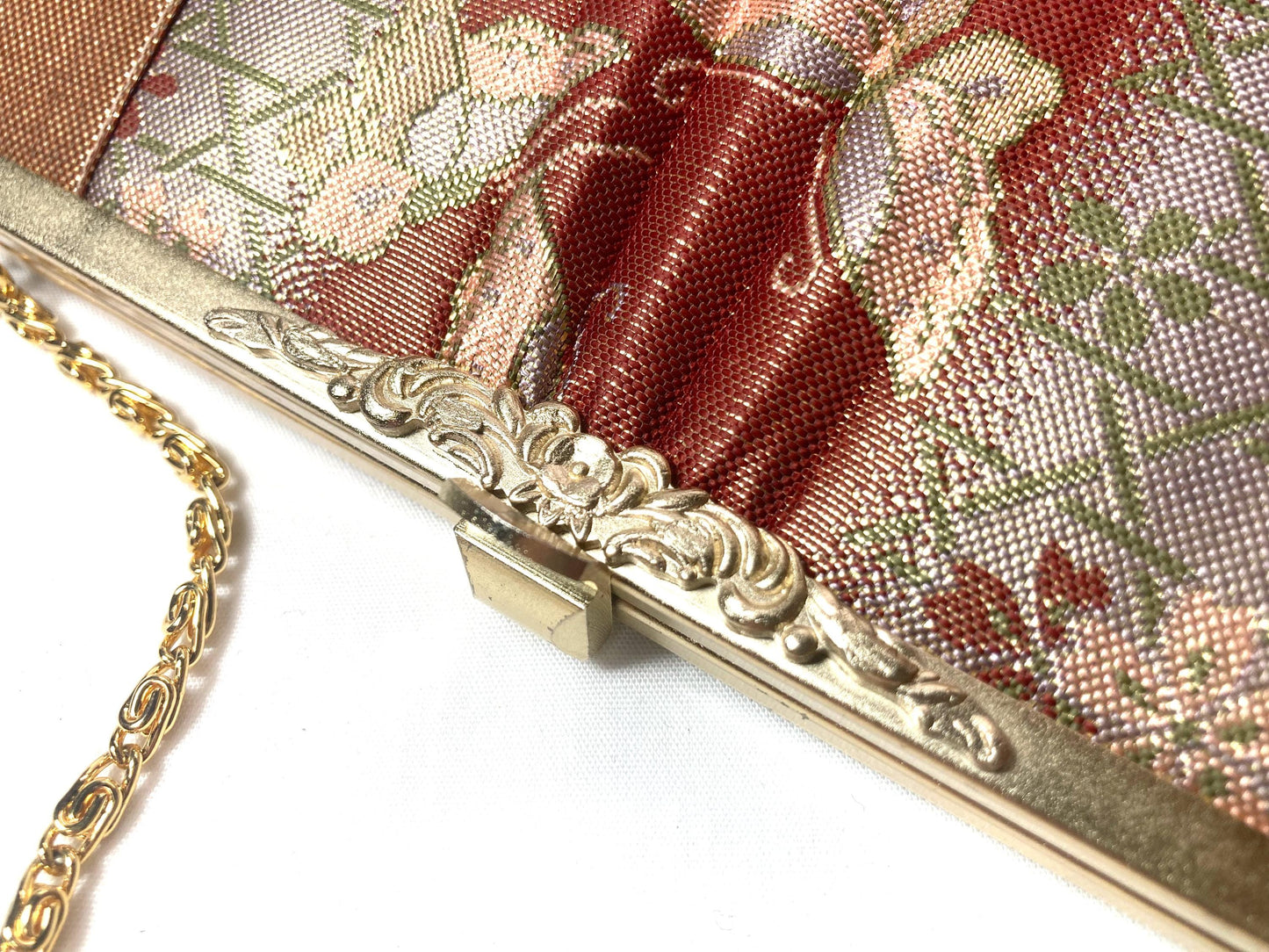 Vintage kimono handbag - two-way red brocade with butterflies