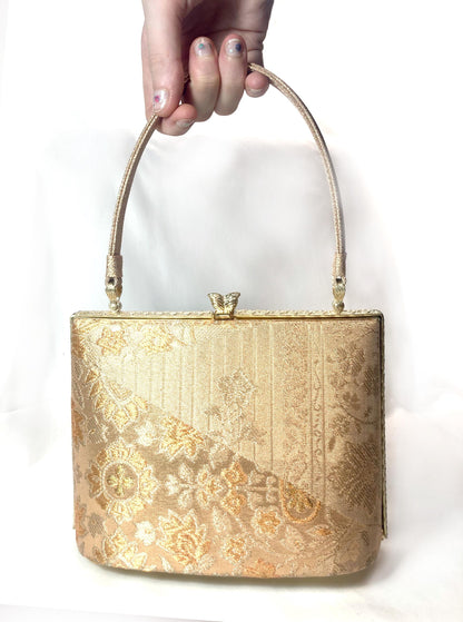 Vintage kimono handbag - metallic golden tapestry