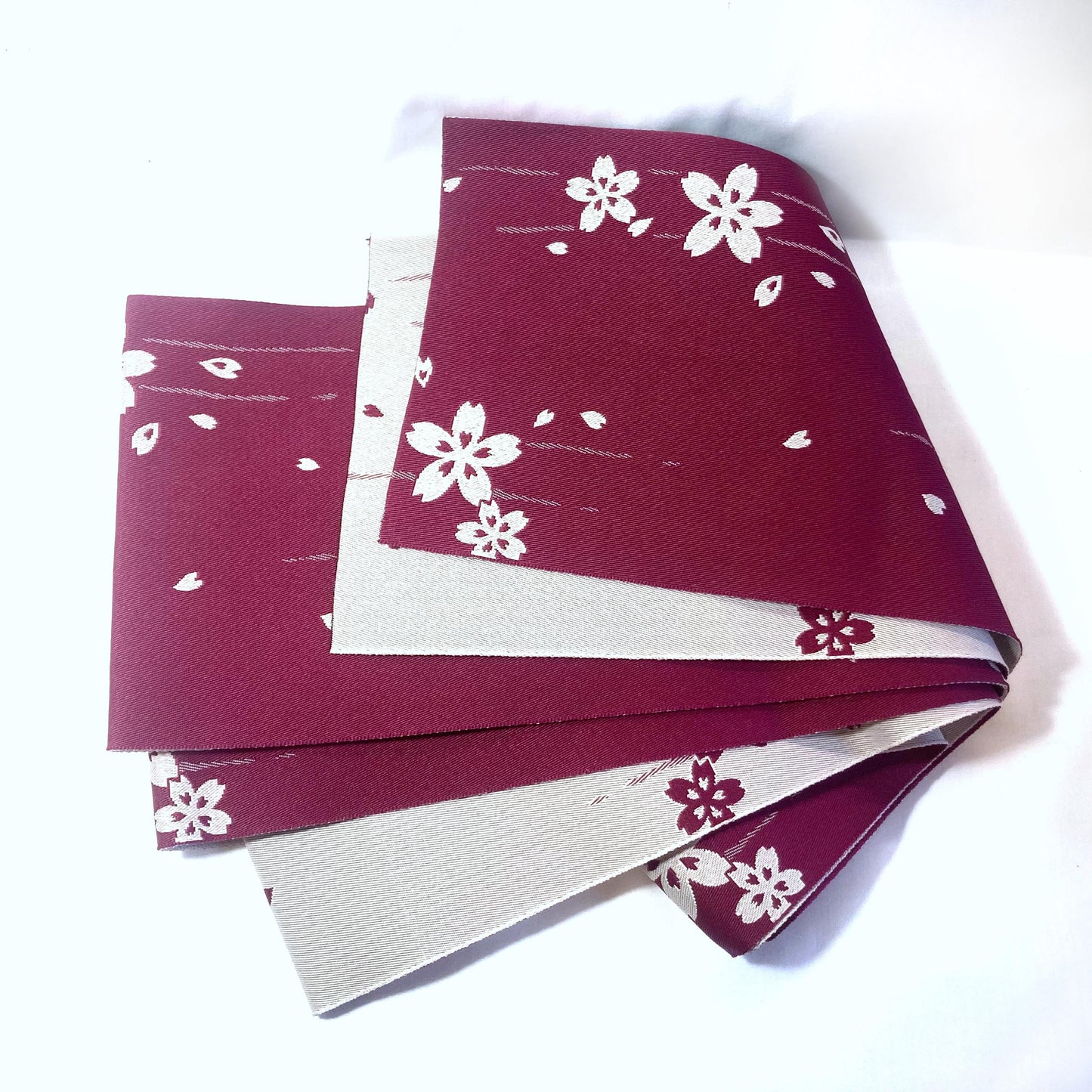 Reversible Japanese hanhaba obi - purple red and white sakura flowers