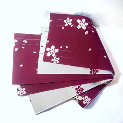 Reversible Japanese hanhaba obi - purple red and white sakura flowers