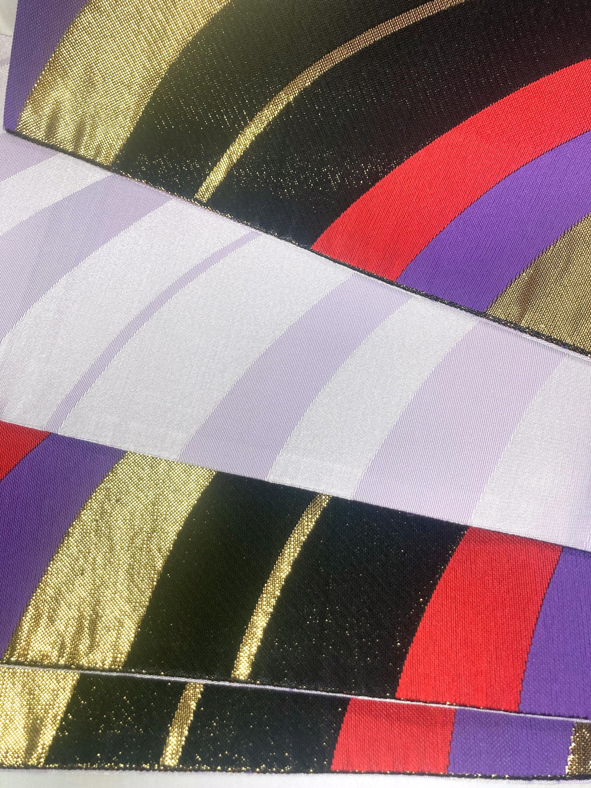Reversible hanhaba obi - white and black, purple, and red waves - obi for dancing