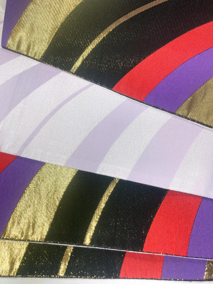 Reversible hanhaba obi - white and black, purple, and red waves - obi for dancing