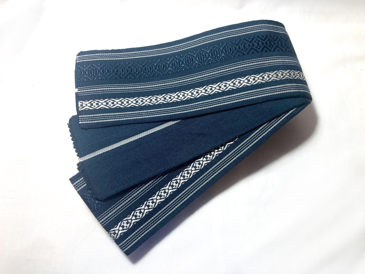 Vintage narrow kaku obi - teal hakata ori (silk)
