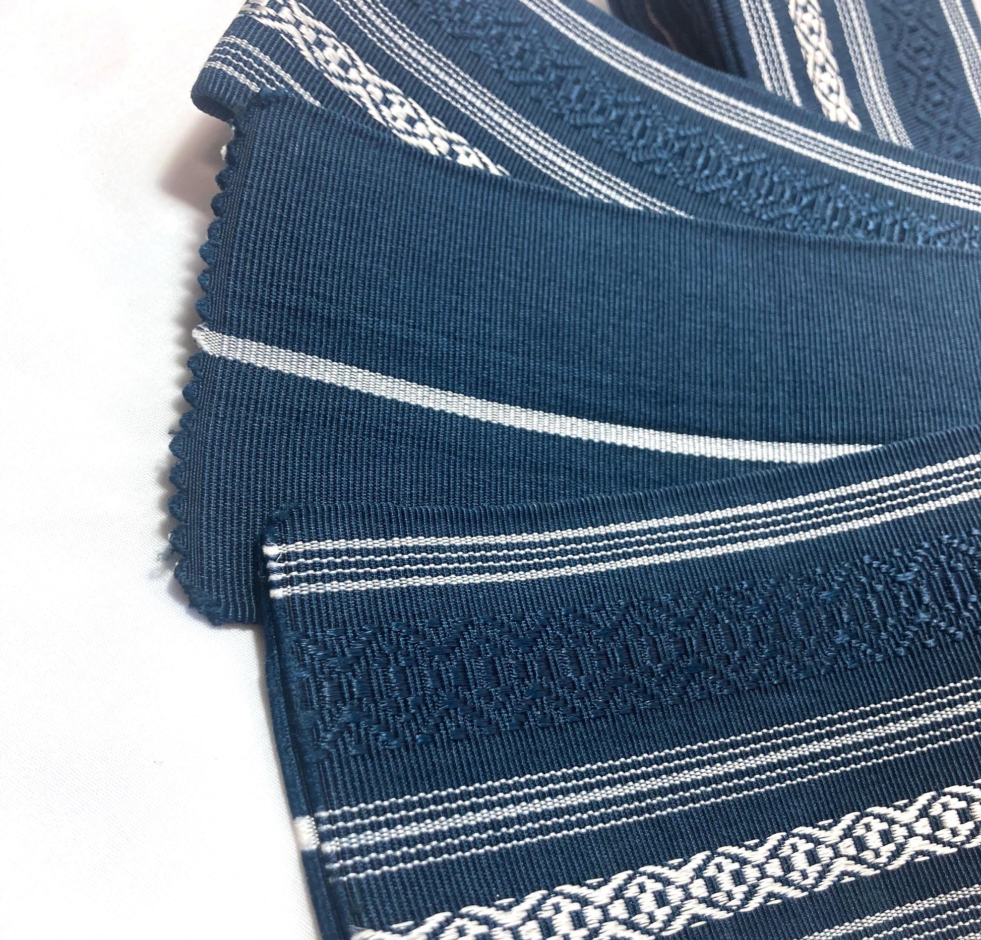 Vintage narrow kaku obi - teal hakata ori (silk)