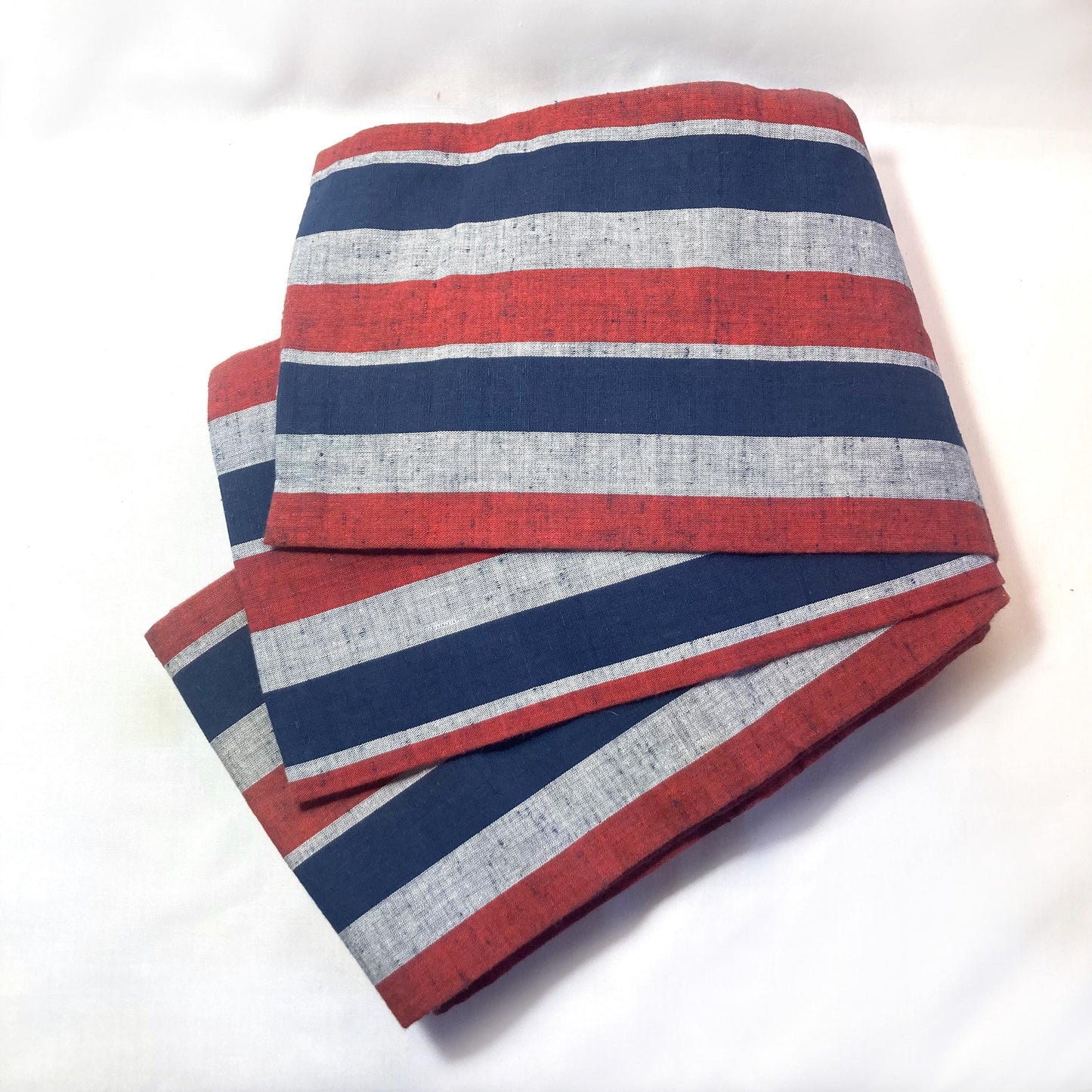 Simple Japanese hanhaba obi - blue, red, yellow, and gray stripes