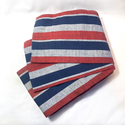 Simple Japanese hanhaba obi - blue, red, yellow, and gray stripes