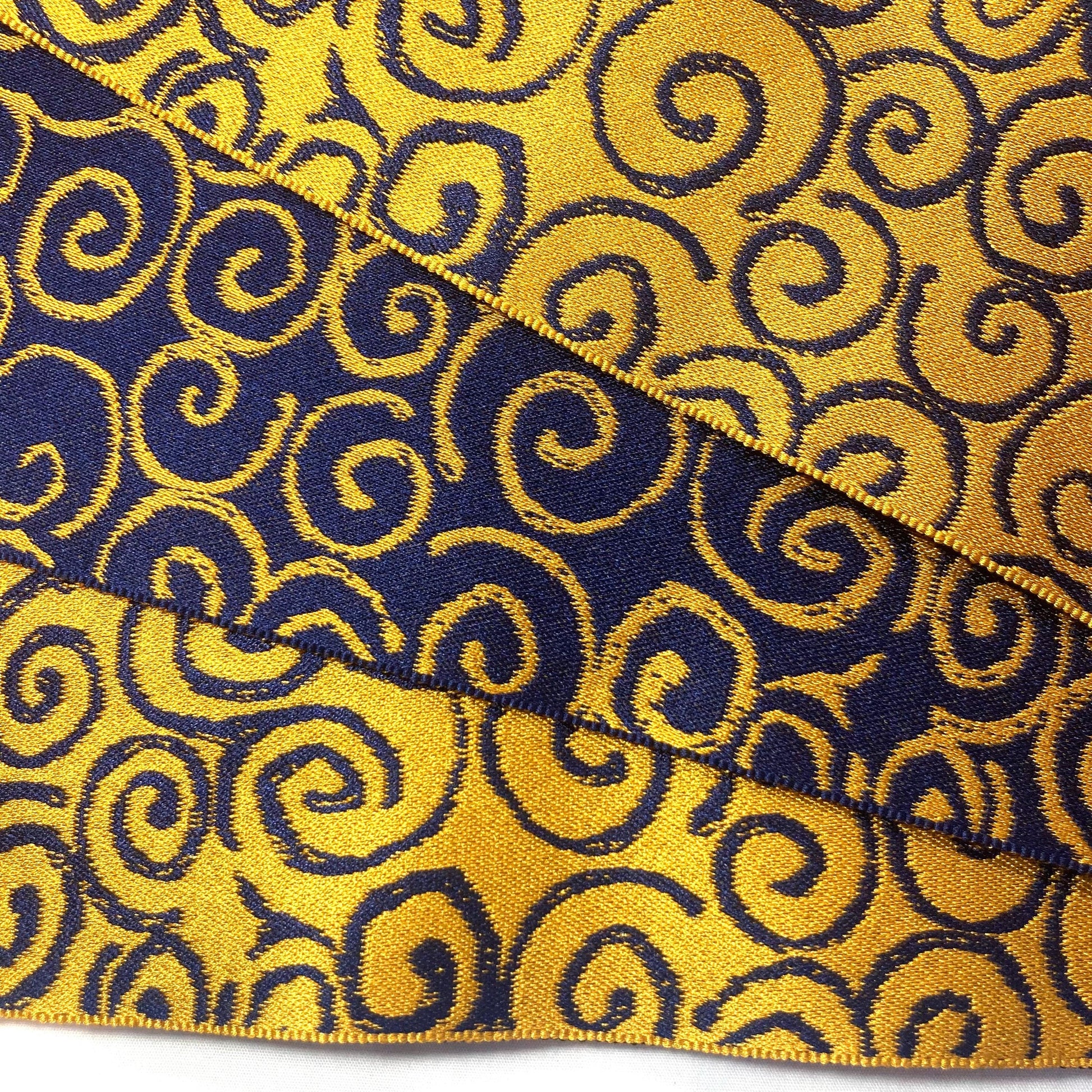 Playful Japanese hanhaba obi - black-blue and yellow swirls