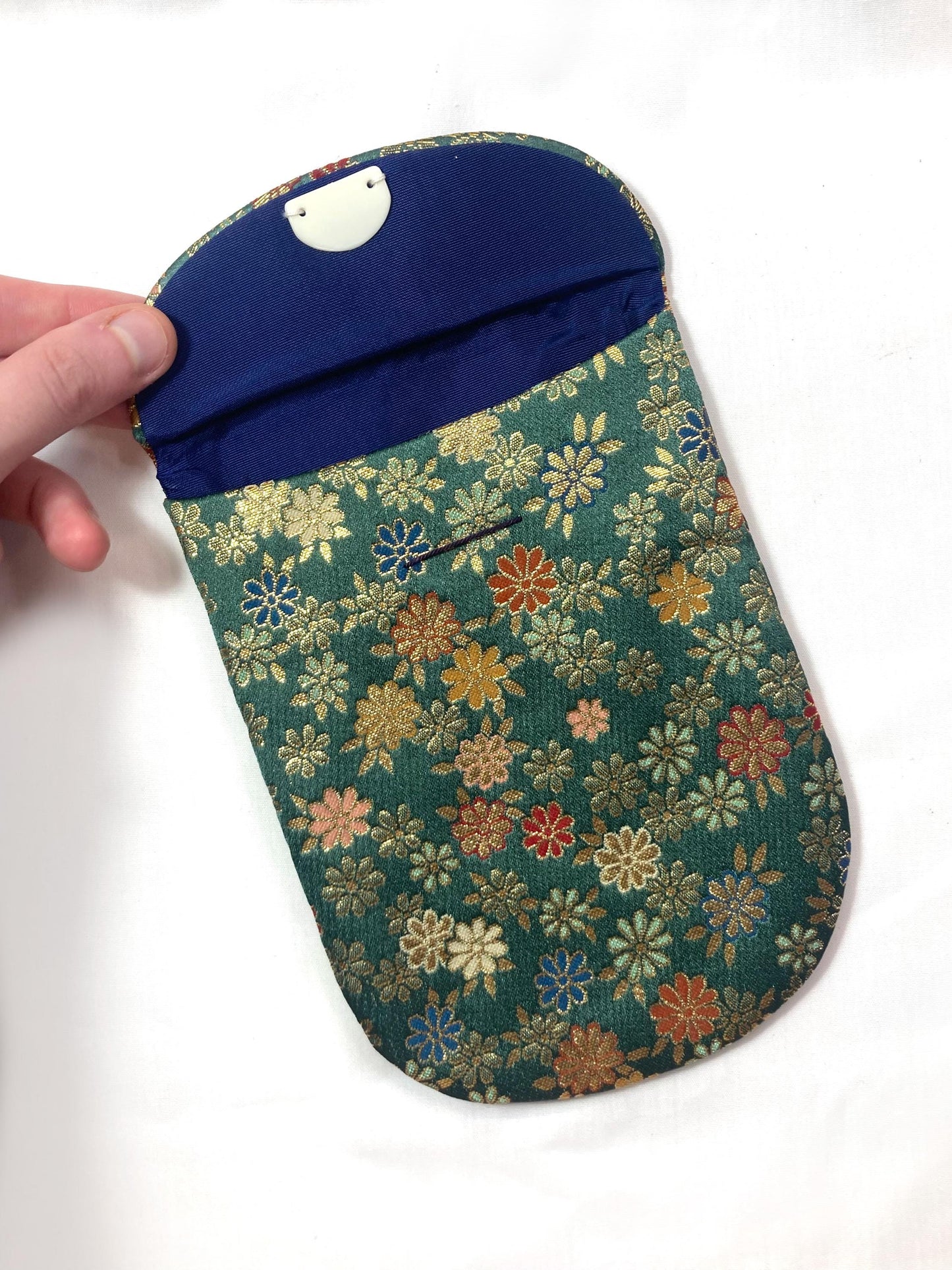 Miniature Japanese pouches - green brocade - set of 2